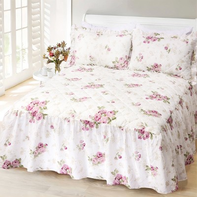 Pink Rose 3-Piece Comforter Set, King Size – Includes 1 Soft Lightweight Comforter and 2 Matching Pillowcases, Floral Bedding
