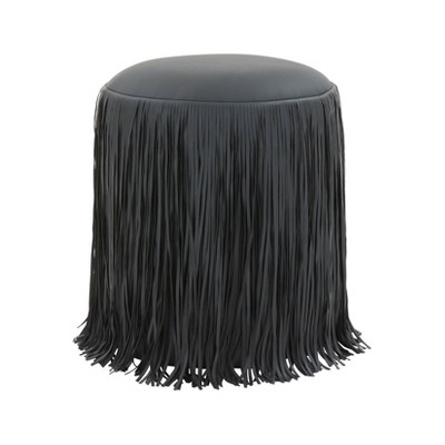 Shag Me Performance Vegan Leather Ottoman Black