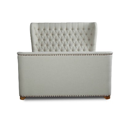 Ivory Linen Upholstered Full Bed with Nailhead Trim and Tufted Headboard