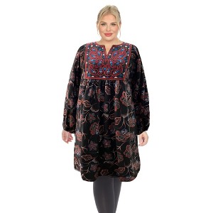 Plus Size Paisley Floral Embroidered Sweater Dress - 1 of 4