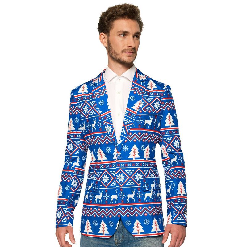 Suitmeister Men's Christmas Blazer - Christmas Blue Nordic Jacket - Blue, 1 of 6