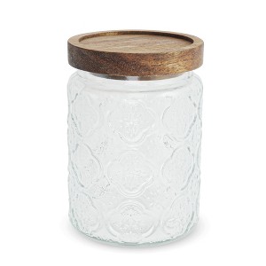 Unique Bargains Flower Pattern Decorative Glass Jar with Lid 1 Pc - 1 of 4
