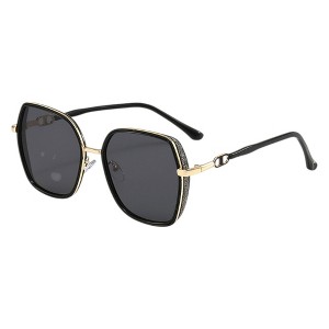 Anna-Kaci Women's Oversized Square Sunglasses with Dual Layer Frame and Gold Temple Accent UV400 Dark Lenses - 1 of 3