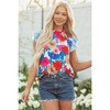 Amaryllis Women’s Ruffle Neck Striped Flutter Sleeve Floral Print Blouse Relaxed Fit Lightweight - 4 of 4