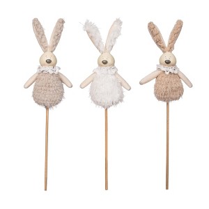 Transpac Plush Easter Bunny Pick Set of 3 Home Decorations Easter - 1 of 2