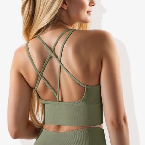 Anna-Kaci Active Women's Scoop Neck Cropped Rib Knit Seamless Criss Cross Back Sports Bra - 1 of 4