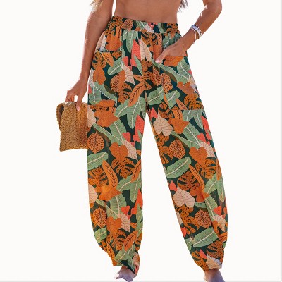 Women's Tropical Leaf Print Wide Leg Pants - Cupshe