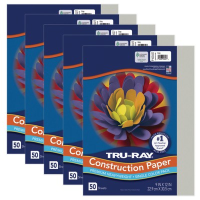 Tru-Ray Construction Paper, Gray, 9" x 12", 50 Sheets Per Pack, 5 Packs