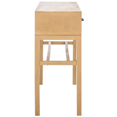 Ajana Light Wood and Black Metal Console Table with Storage