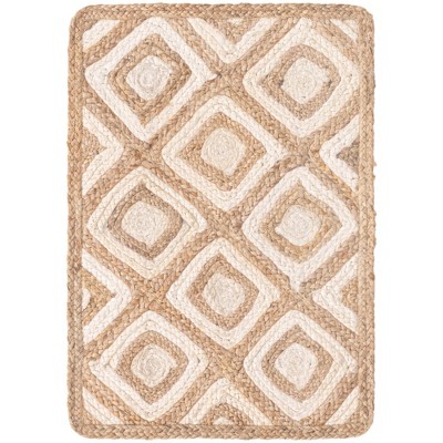 Handmade Ivory and Brown Geometric Cotton Area Rug