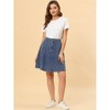 INSPIRE CHIC Women's High Waist A-Line Flared Pleated Above Knee Denim Skirt - 3 of 4