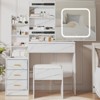 Vanity Desk with Mirror, Makeup Vanity Desk with Sliding Lighted Mirror, Power Outlet, Dressing Table with 4 Drawers, Storage Shelves & Stool - 3 of 4