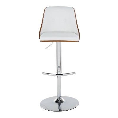 Set of 2 White Adjustable Swivel Barstools with Wood and Metal