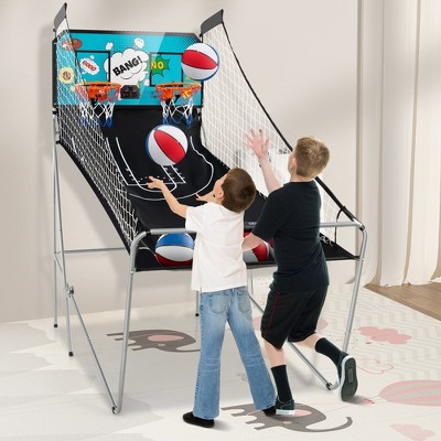 Green Dual Shot Basketball Arcade Game with Metal Frame and Polyester Ramp