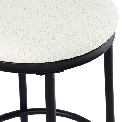 Cream Woven Upholstered Metal Barstool with Round Seat