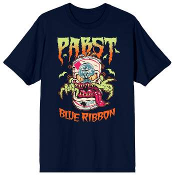 Pabst Blue Ribbon Beer Can Monster Crew Neck Short Sleeve Navy Men’s T-shirt