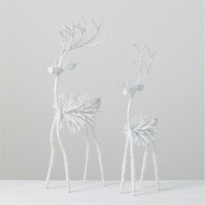 Sullivans Set of 2 Pinecone & Deer Figurine 20"H & 18"H White