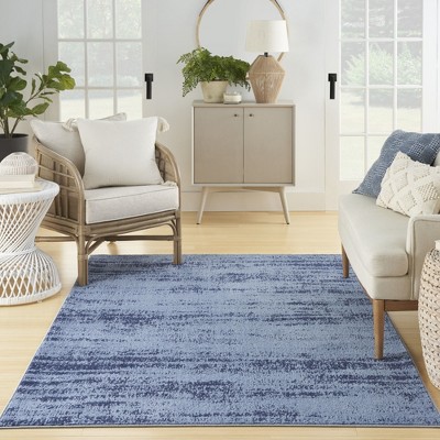 Denim Blue Abstract 4' x 6' Stain-Resistant Outdoor Rug