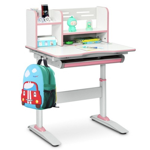 Costway Adjustable Height Kids Study Desk Drafting Table Computer Station  Pink