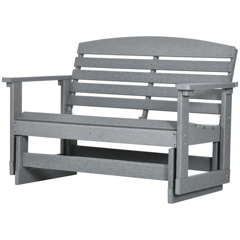 Outsunny 2-Person Outdoor Glider Bench Patio Double Swing Rocking Chair Loveseat w/ Slatted HDPE Frame for Backyard Garden Porch, Light Gray, 4 of 7