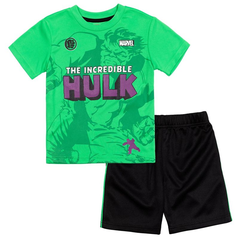 Marvel Avengers Captain America Hulk Thor Iron Man T-Shirt and Mesh Shorts Outfit Set Toddler to Big Kid, 1 of 8
