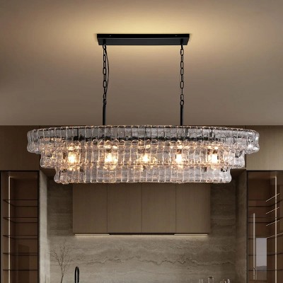 53.7" 5-Lights Large Tiered Rectangle Chandelier