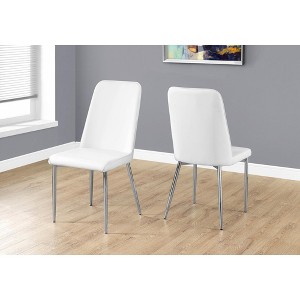 Monarch Specialties Dining Chair Set Of 2 Side Upholstered Kitchen Dining Room Pu Leather Look Metal White Chrome Contemporary Modern - 1 of 4