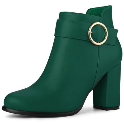 Allegra K Women's Round Toe Circle Chunky Heels Ankle Boots