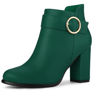 Allegra K Women's Round Toe Circle Chunky Heels Ankle Boots - 1 of 4