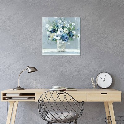 Be Happy Blue Floral Canvas Art Print 18"x18"