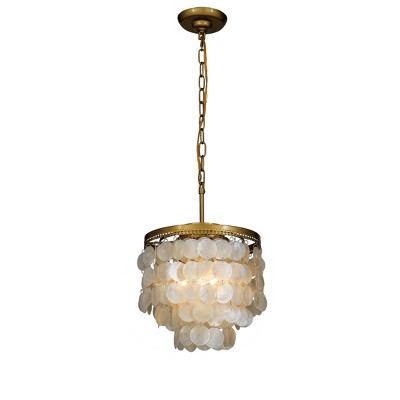ALOADECOR 3-Light W13" Capiz Shell Chandelier Small Coastal Pendant Light