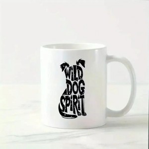 1pc 11oz "Wild Dog Spirit" Ceramic Coffee Mug - White with Black Dog Silhouette, Microwave & Dishwasher Safe - 1 of 4