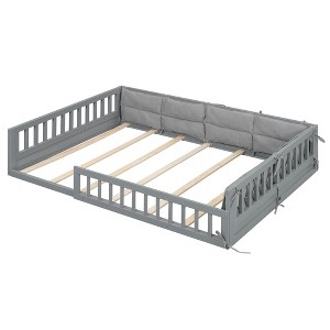 YOOCOZZ Full Size Upholstered Wood Platform Bed with Guardrail and Pillow - 1 of 4