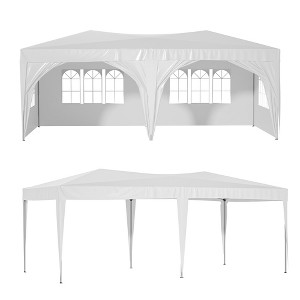 10''x20'' Pop Up Canopy Tent With 6 Sidewalls, Waterproof Commercial Tent With 3 Adjustable Heights, Carry Bag, 6 Sand Bags, 6 Ropes, 12 Stakes - 1 of 4