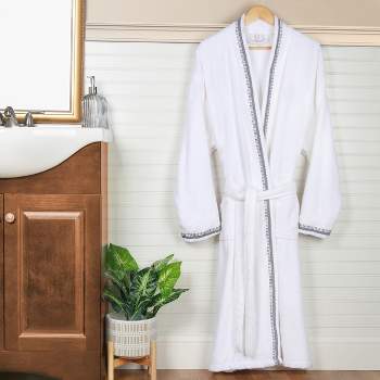 Unisex Cozy Bathrobe,100% Terry Cotton Soft Spa Robe, White - LIVINGbasics®