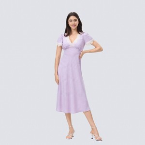 Women's Cap Sleeve Lace Trim Midi Dress - A New Day Lavender Polka Dots XS