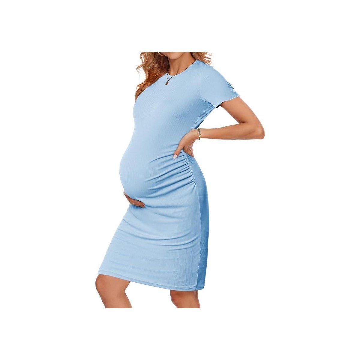 Женские платья Ekouaer Women's Maternity Dress Ruched Ribbed Bodycon Summer Dresses Casual Pregnancy Dress Black L — фото 2