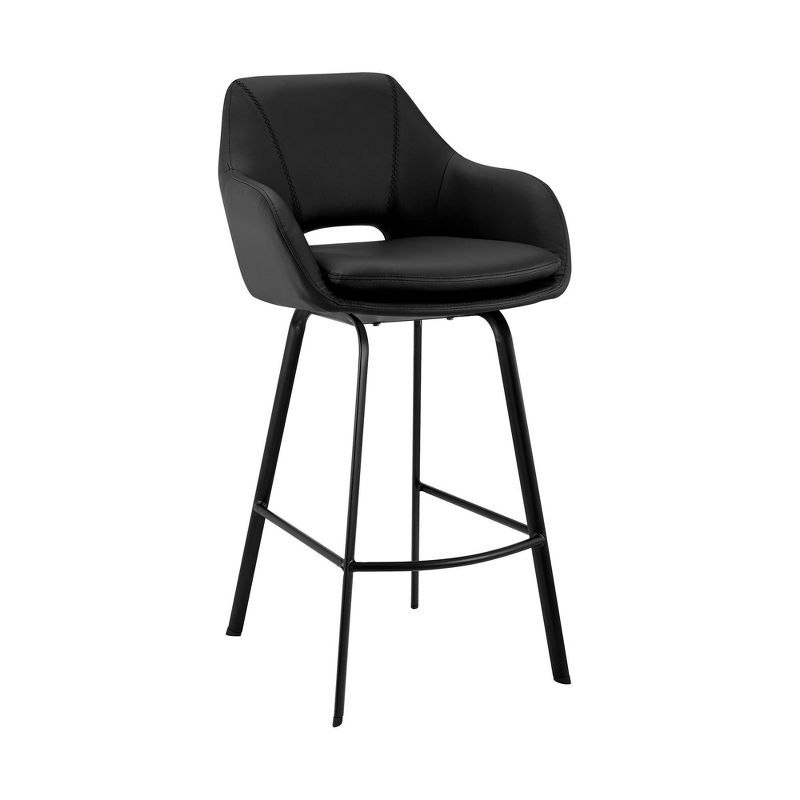 30&#34; Aura Swivel Counter Height Barstool with Black Faux Leather Black Metal - Armen Living, 1 of 12