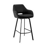 30" Aura Swivel Counter Height Barstool with Black Faux Leather Black Metal - Armen Living