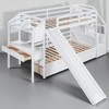Twin Over Twin Bunk Bed with Slide, Storage Drawers, Desk with Shelves, and Staircase for Kids, White Wood Frame - 3 of 4