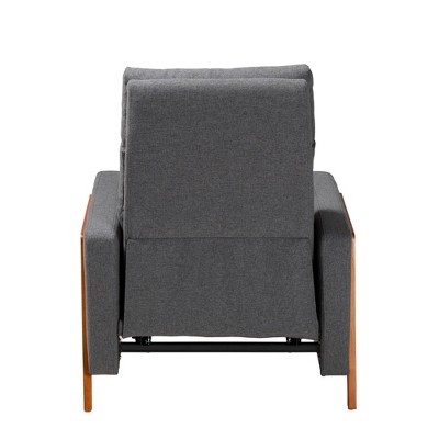 Gray Leather and Wood Mid-Century Modern Recliner