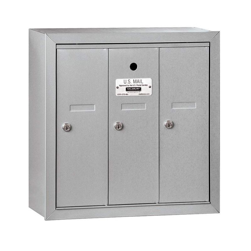 Salsbury Industries Vertical Mailbox - 3 Doors - Aluminum - Surface Mounted - USPS Access, 1 of 6