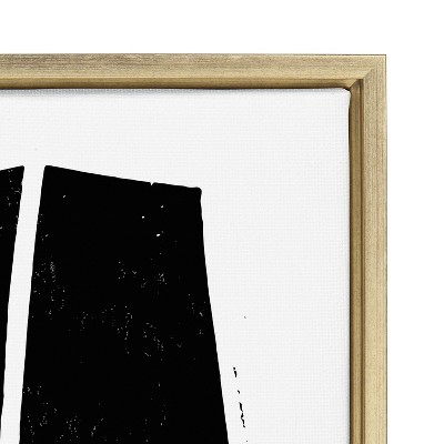 Colliding Shapes Black and White Abstract Canvas Art with Gold Frame