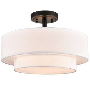 Claxy Modern 3-Light Semi Flush Ceiling Light with 2 Tier Fabric Drum Shade - 1 of 4