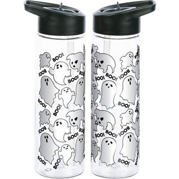 Boo! Ghosts All Over Pattern Transparent 24 Ounce BPA-Free Uv Tritan Plastic Water Bottle
