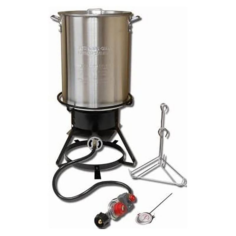 Metal-Fusion Import 29 Quart Aluminum Turkey Pot Frying Cooker Package with 38,000 BTU Cast Burner & 12 Inch Propane Outdoor Cooker, 1 of 6