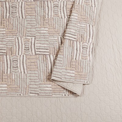 Gray and Taupe Cotton King Quilt Set with Reversible Shams