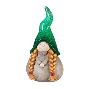 Evergreen 10"H Ceramic Lady Gnome Garden Statuary, Green - 1 of 3