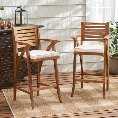 Modern 30" Brown Fabric Upholstered Wooden Bar Stool Set Of 2,Cushion Kitchen Dining Bar Stool with Footrest,Outdoor Patio Armrest Stools-Coolbibila
