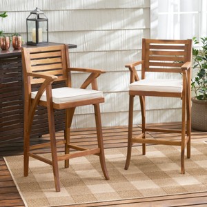 Modern 30" Brown Fabric Upholstered Wooden Bar Stool Set Of 2,Cushion Kitchen Dining Bar Stool with Footrest,Outdoor Patio Armrest Stools-Coolbibila - 1 of 4